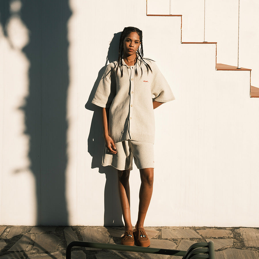 LFYT ニットショーツ アイボリー モデル着用