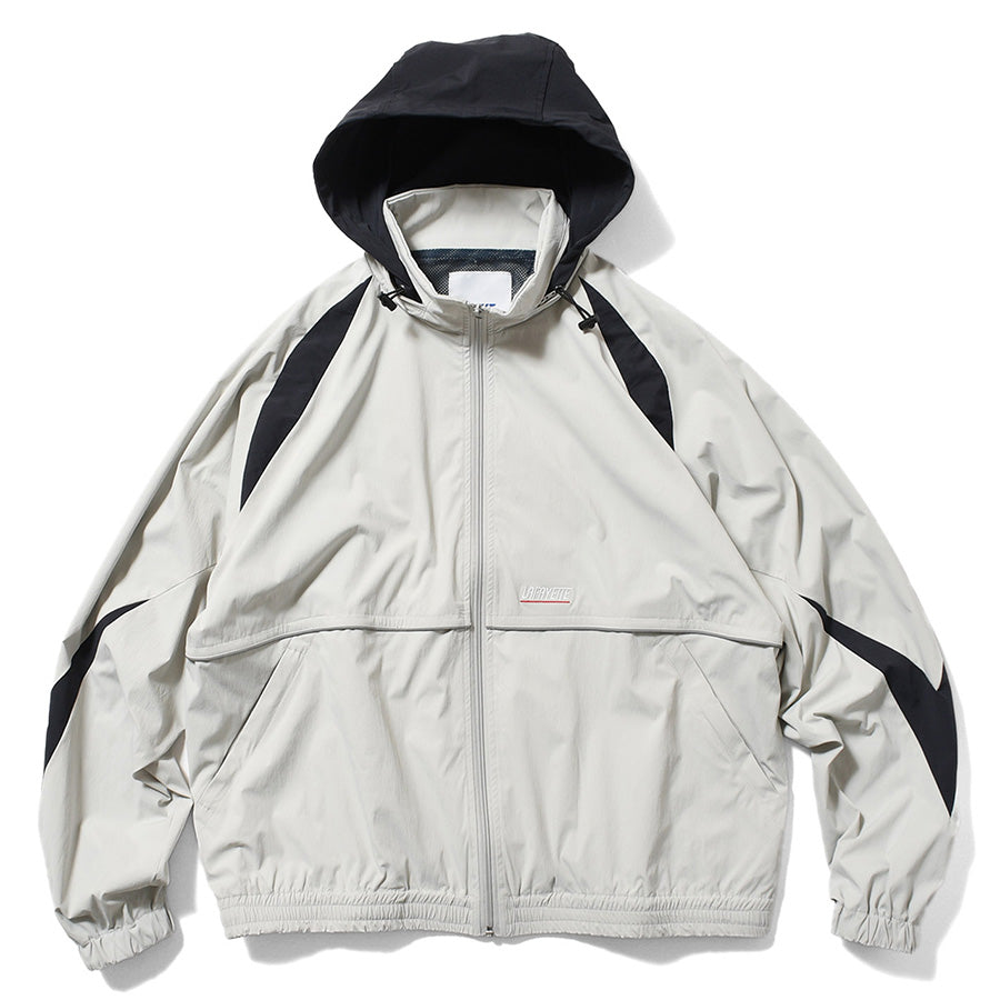 LFYT SPORTS LOGO TRACK JACKET トラックジャケット グレー 正面 フード展開 平置き LA261001