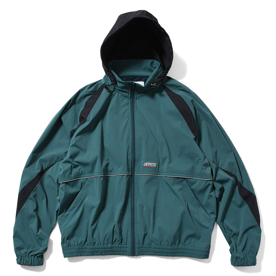 LFYT SPORTS LOGO TRACK JACKET トラックジャケット グリーン 正面 フード展開 平置き LA261001