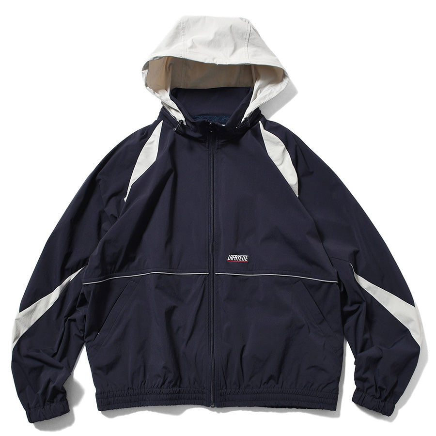 LFYT SPORTS LOGO TRACK JACKET トラックジャケット ネイビー 正面 フード展開 平置き LA261001