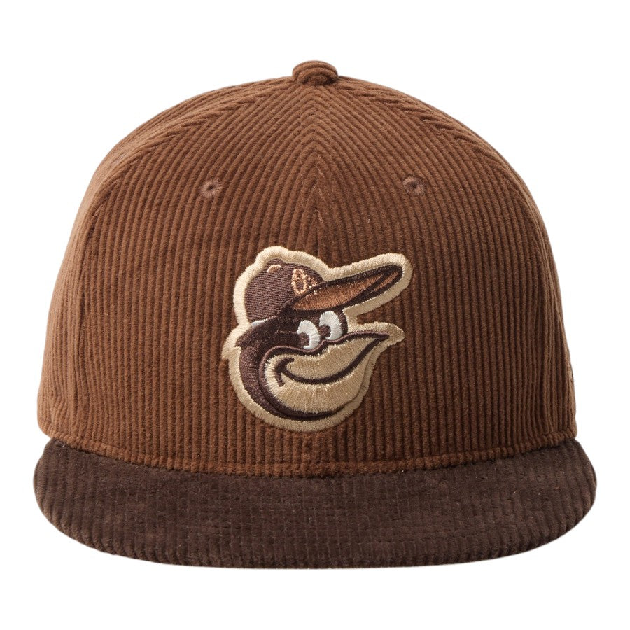 NEW ERA 59FIFTY コーデュロイ ボルティモア・オリオールズ キャップ ブラウン ダークブラウン 正面 15137394