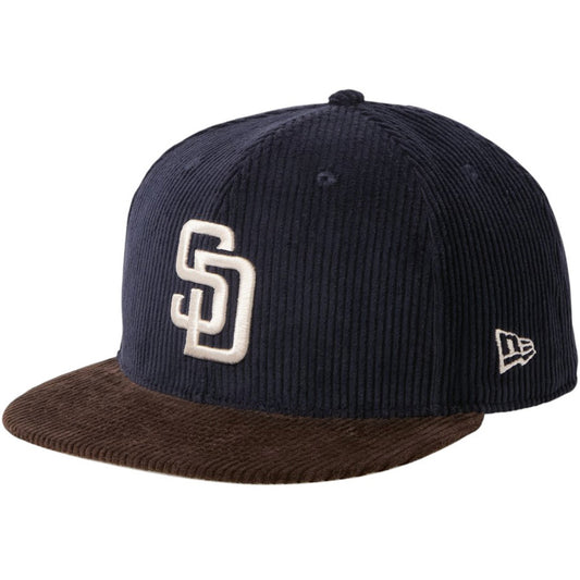 NEW ERA 59FIFTY コーデュロイ サンディエゴ・パドレス キャップ ネイビー ダークブラウン 左斜め向き 15137344