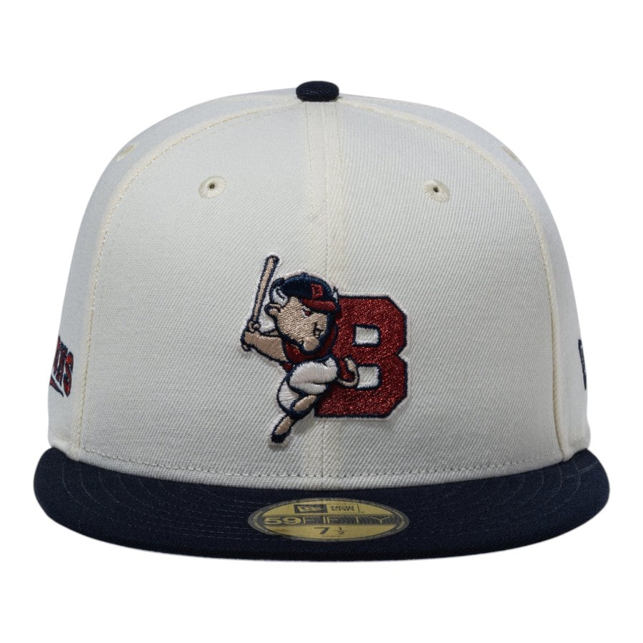 NEW ERA 59FIFTY MiLB バッファロー・バイソンズ クロームホワイト ネイビーバイザー 正面 15221389
