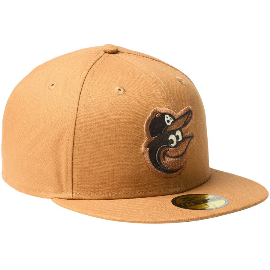 NEW ERA（ニューエラ）59FIFTY MLB Duck Canvas ボルティモア・オリオールズ ライトブロンズ キャップ 右斜め