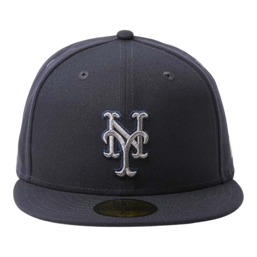 NEW ERA 59FIFTY MLB Metallic Pewter ニューヨーク・メッツ キャップ ネイビー 正面 15137368