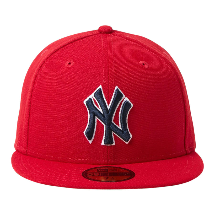 NEW ERA 59FIFTY MLB Scarlet ニューヨーク・ヤンキース スカーレット/ネイビーロゴ 正面 15137356