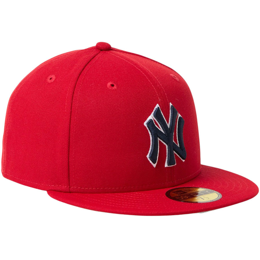 NEW ERA 59FIFTY MLB Scarlet ニューヨーク・ヤンキース スカーレット/ネイビーロゴ 右斜め 15137356