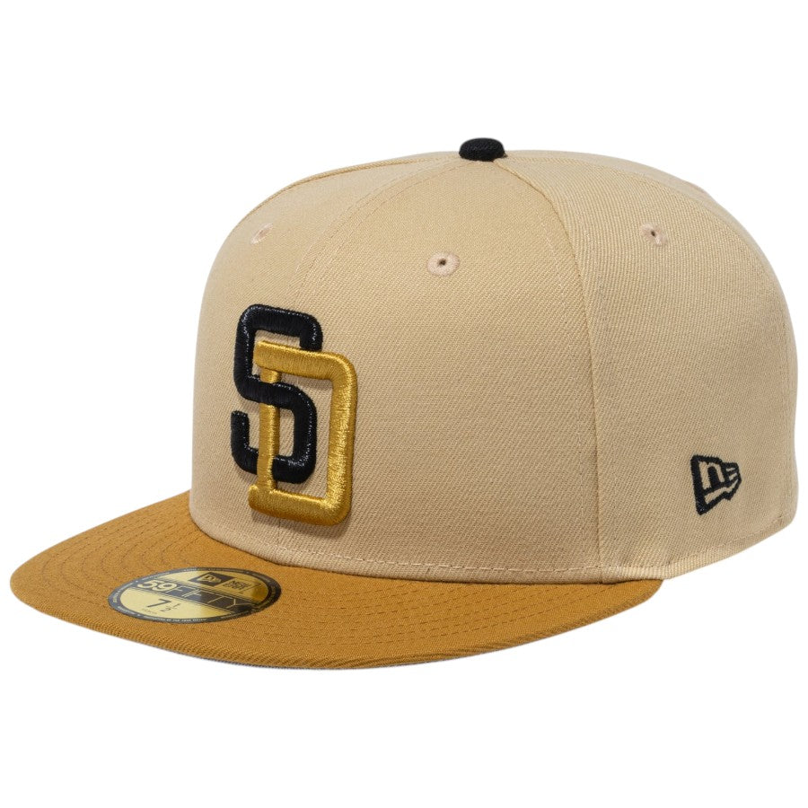 NEW ERA 59FIFTY The Brew サンディエゴ・パドレス キャップ ブラック/ブラッシュドブロンズ/ベガスゴールド 左斜め 15228777