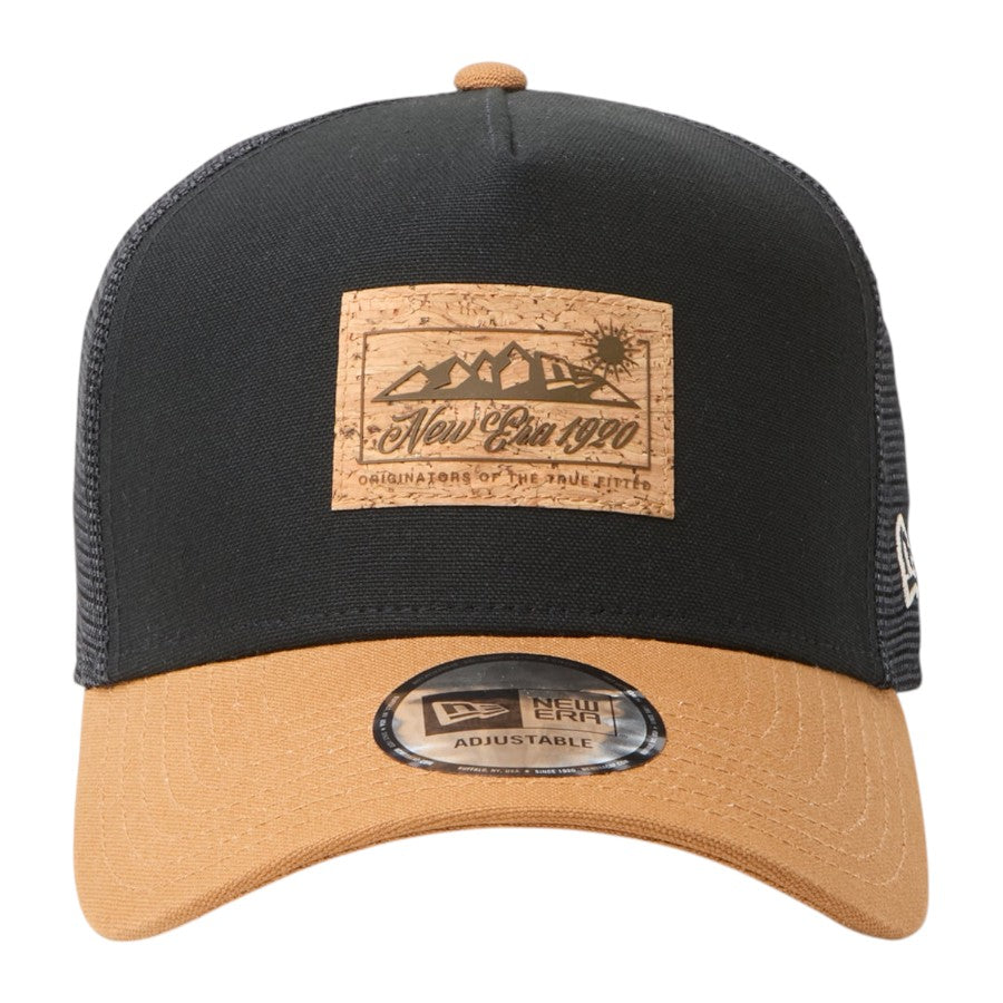 NEW ERA 9FORTY A-Frame Cork Patch ブラック/ライトブロンズ 正面 15125117