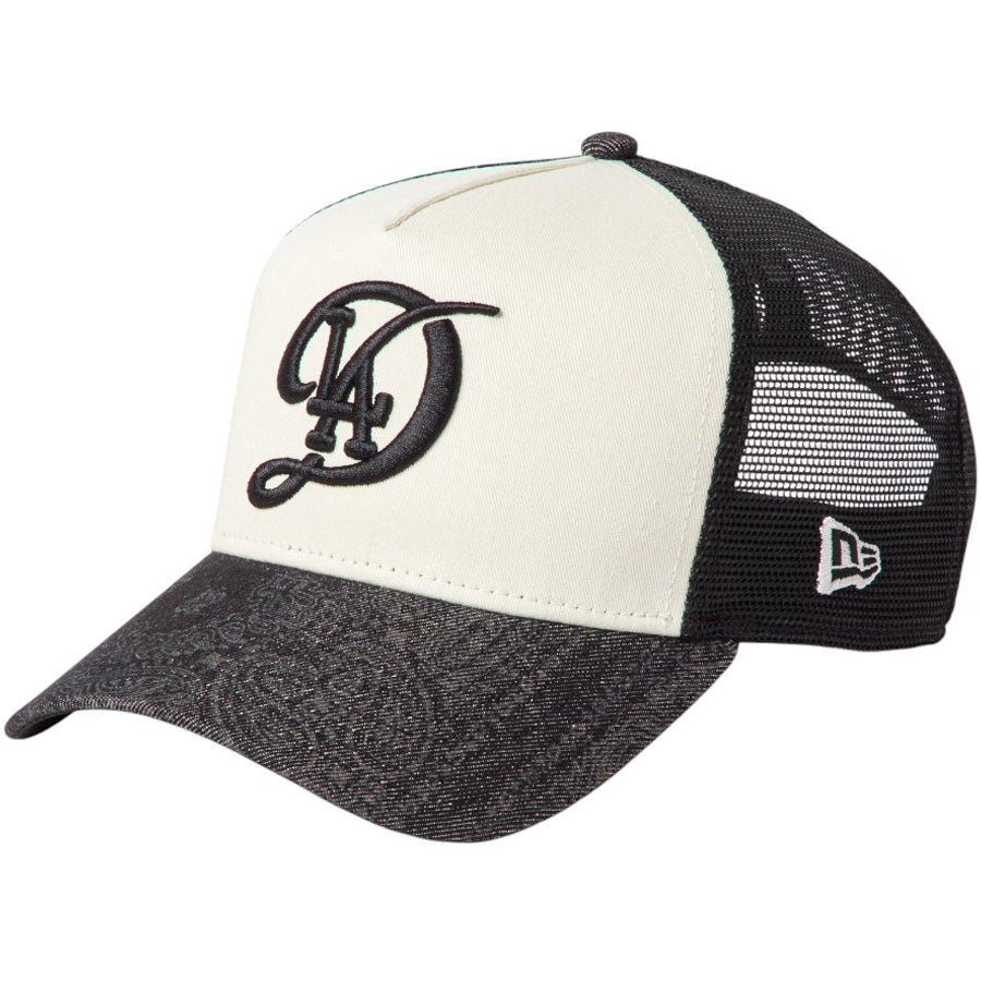 NEW ERA 9FORTY A-Frame Laser Burn Out Denim ドジャース クロームホワイト/ブラック 左斜め 15137100