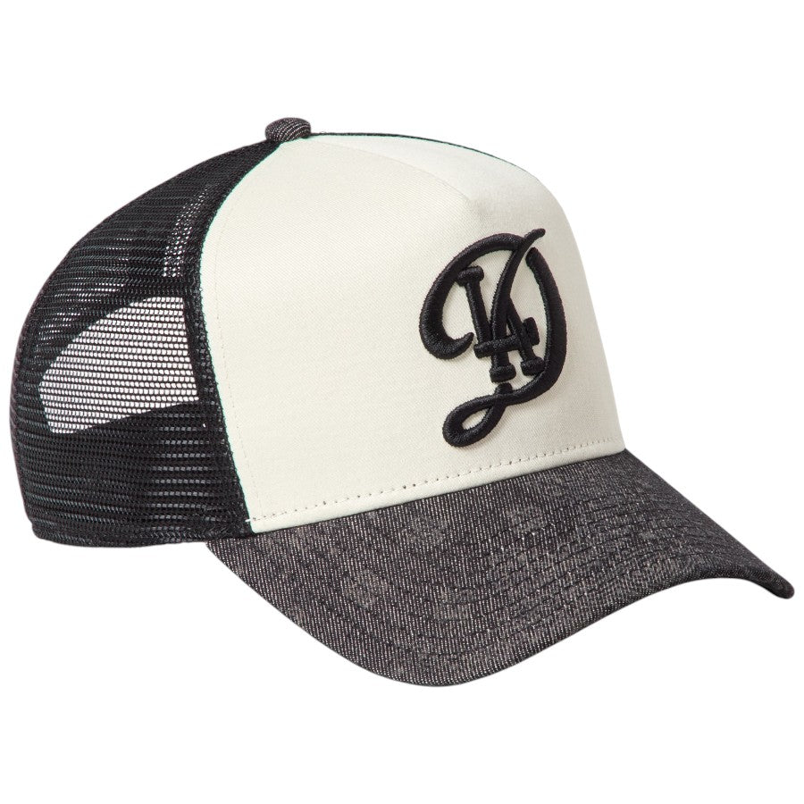 NEW ERA 9FORTY A-Frame Laser Burn Out Denim ドジャース クロームホワイト/ブラック 右斜め 15137100