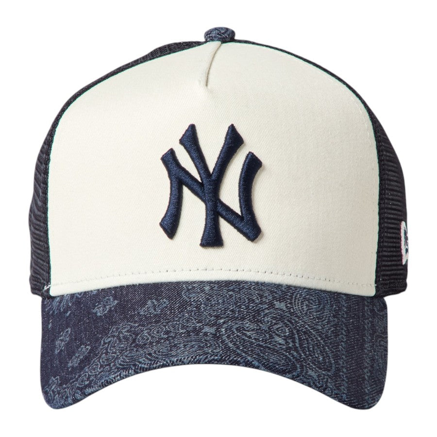 NEW ERA 9FORTY A-Frame Laser Burn Out Denim ヤンキース クロームホワイト/デニム 正面 15137097