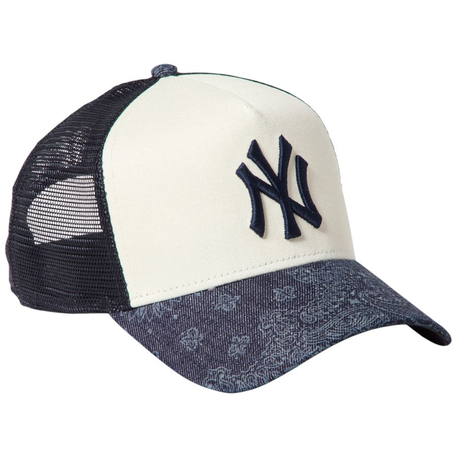 NEW ERA 9FORTY A-Frame Laser Burn Out Denim ヤンキース クロームホワイト/デニム 右斜め 15137097