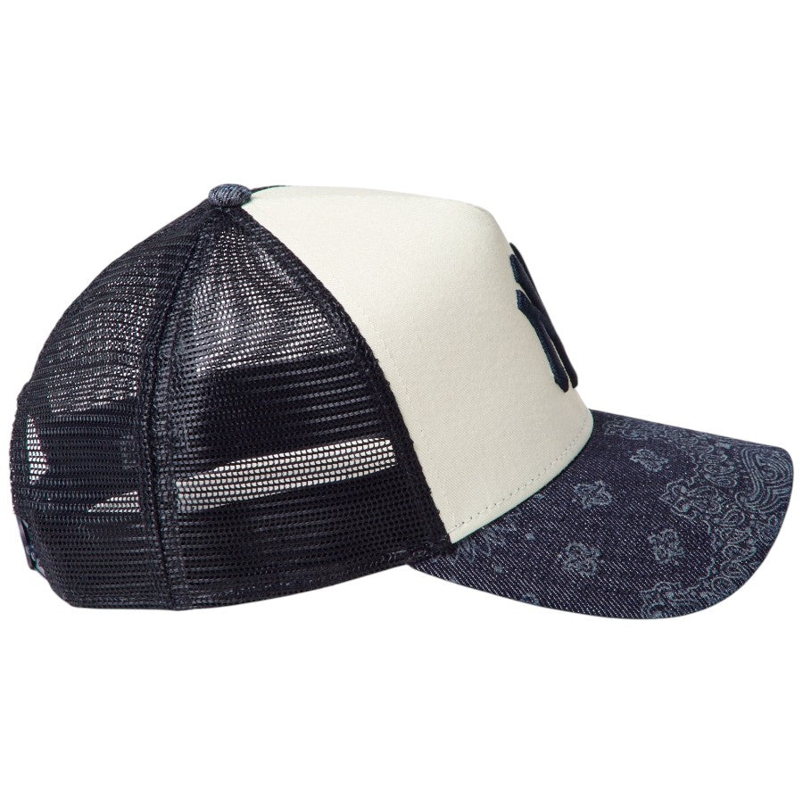 NEW ERA 9FORTY A-Frame Laser Burn Out Denim ヤンキース クロームホワイト/デニム 右向き 15137097