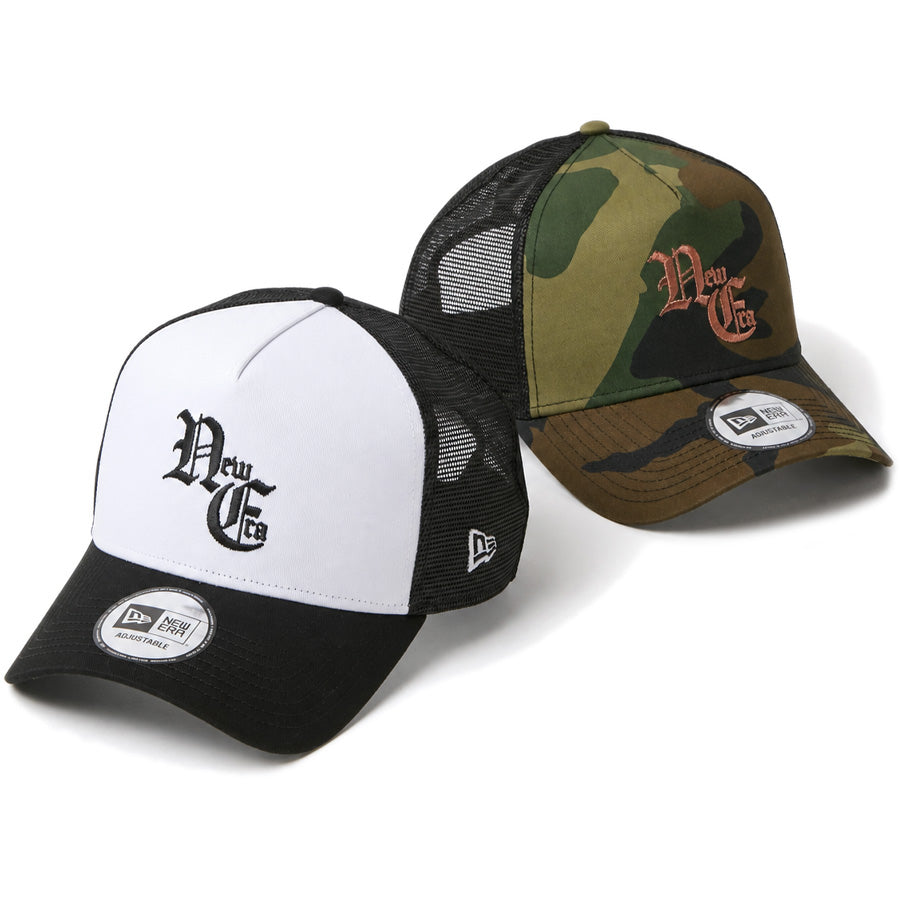 NEW ERA 9FORTY A-Frame Old English メッシュキャップ ウッドランドカモ ホワイト/ブラック 2カラー