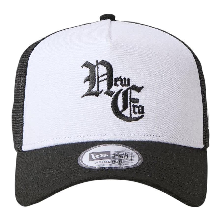 NEW ERA 9FORTY A-Frame Old English メッシュキャップ ホワイト/ブラック 正面 15137095