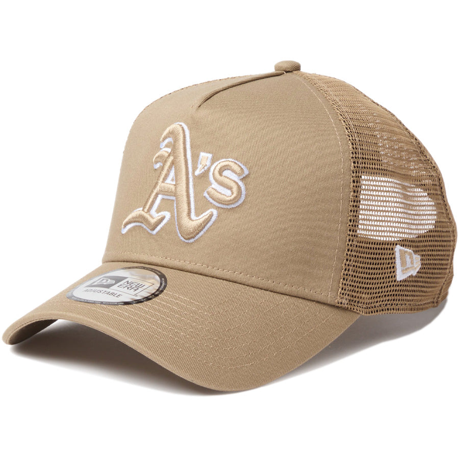 NEW ERA（ニューエラ）9FORTY A-Frame アスレチックス カーキ メッシュキャップ 左斜め