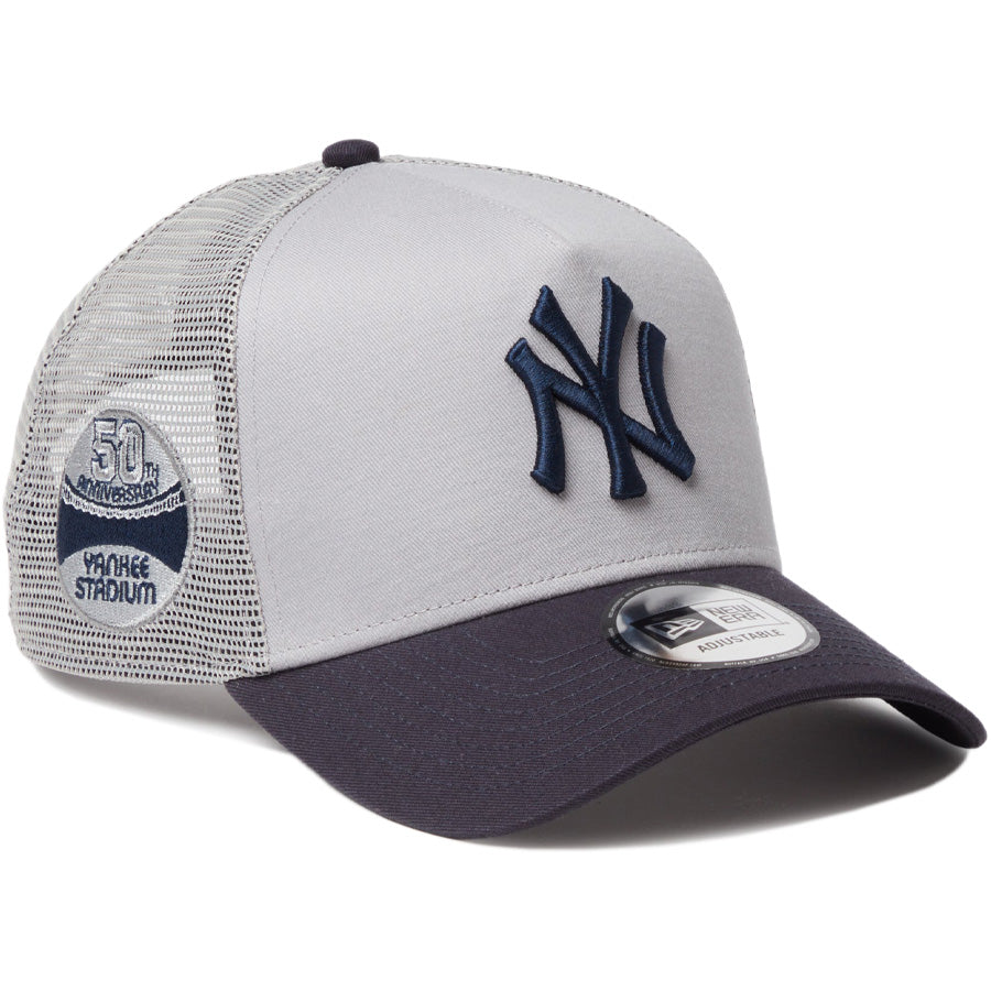 NEW ERA 9FORTY A-Frame ヤンキース グレー/ネイビー 右斜め メッシュキャップ