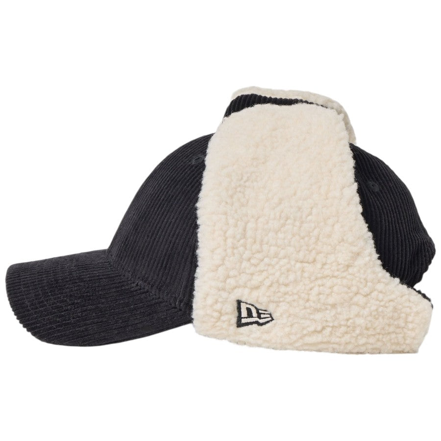 NEW ERA 9FORTY Dog Ear ドッグイヤー コーデュロイ キャップ ブラック 左向き NEフラッグロゴ刺繍 15137035