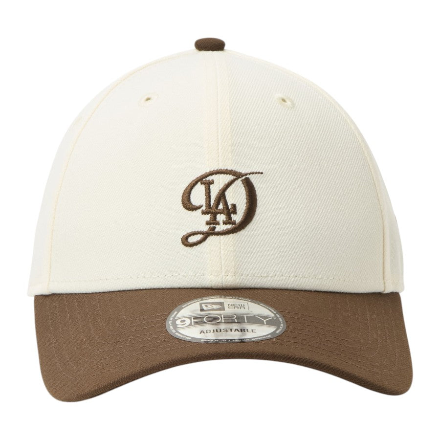 NEW ERA 9FORTY MLB 2-Tone ドジャース シティーコネクト キャップ 正面 クロームホワイト/ウォルナット 15137075