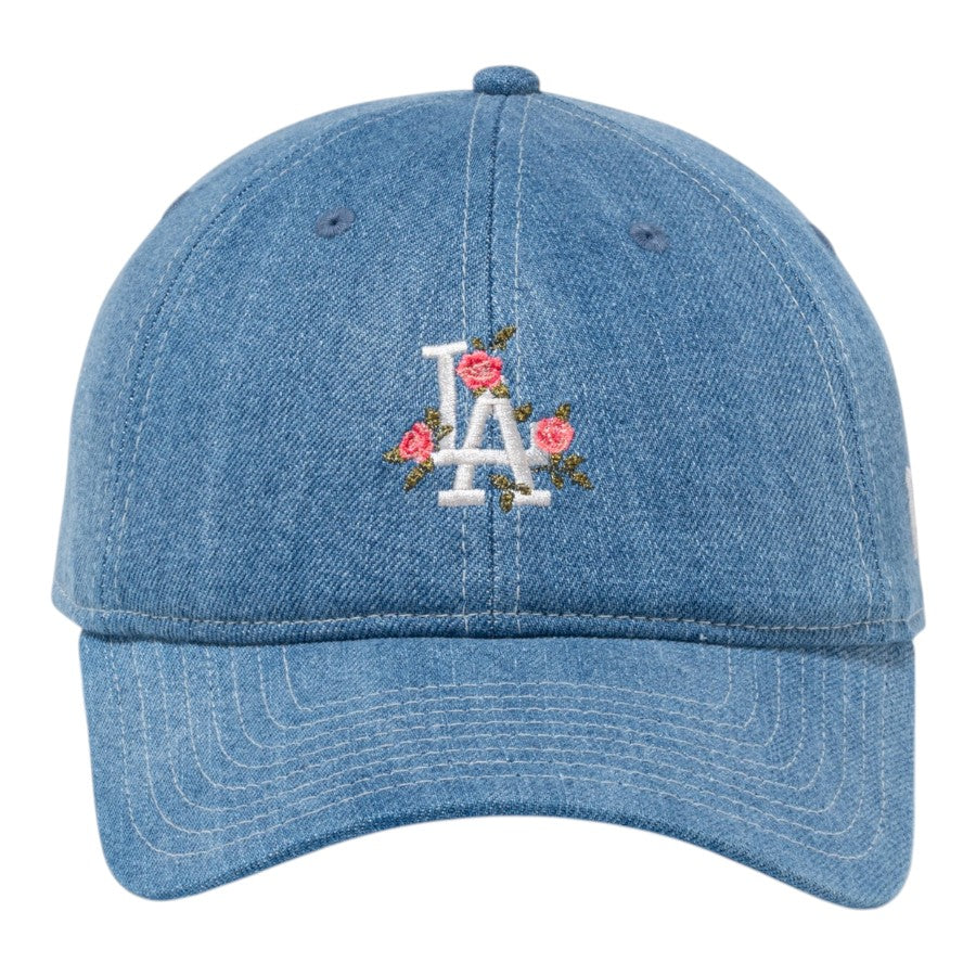 NEW ERA 9FORTY アンストラクチャード Flower ドジャース ウォッシュドデニム 正面 15206586
