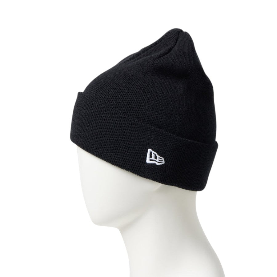 NEW ERA ベーシック カフニット Cotton Knit ニットキャップ ブラック 左向き NEフラッグロゴ刺繍 15119731