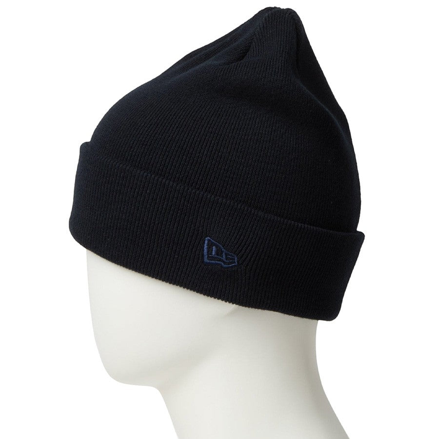 NEW ERA ベーシック カフニット Cotton Knit ニットキャップ ネイビー 左向き NEフラッグロゴ刺繍 14670120