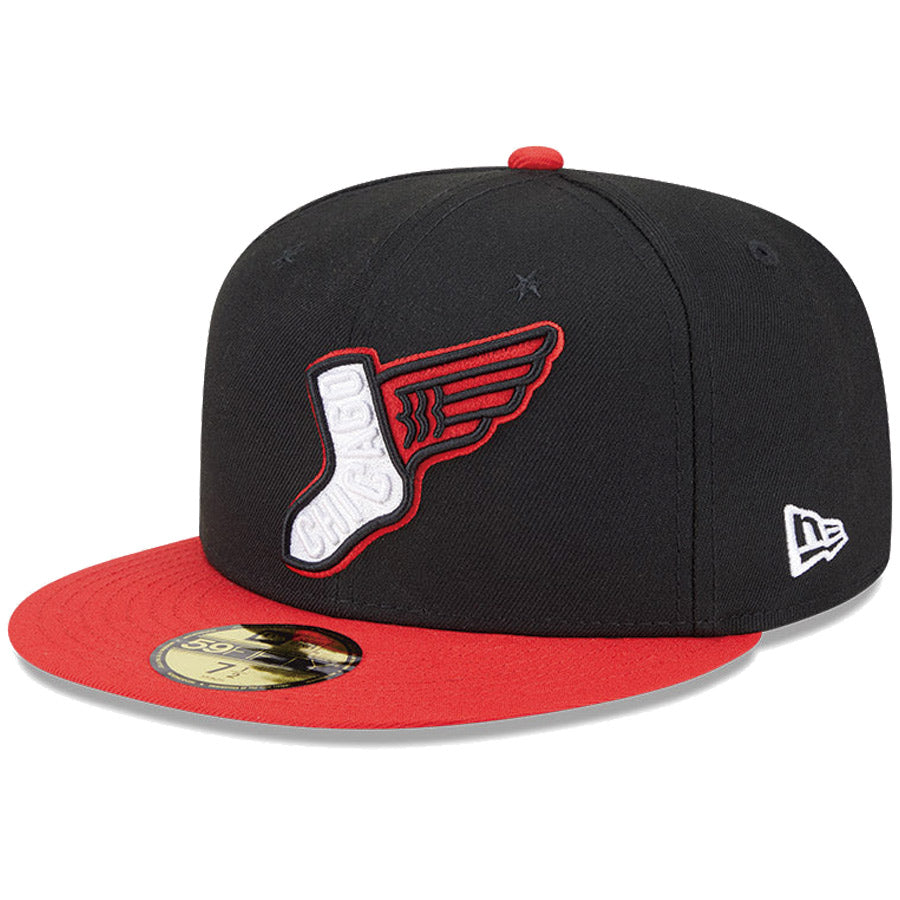 NEW ERA 59FIFTY ホワイトソックス 左斜め ブラック レッドバイザー