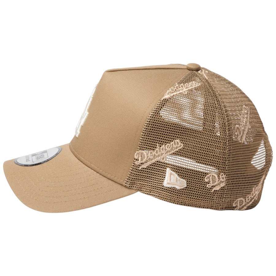 NEW ERA 9FORTY A-Frame トラッカー ドジャース カーキ NEフラッグロゴ刺繍