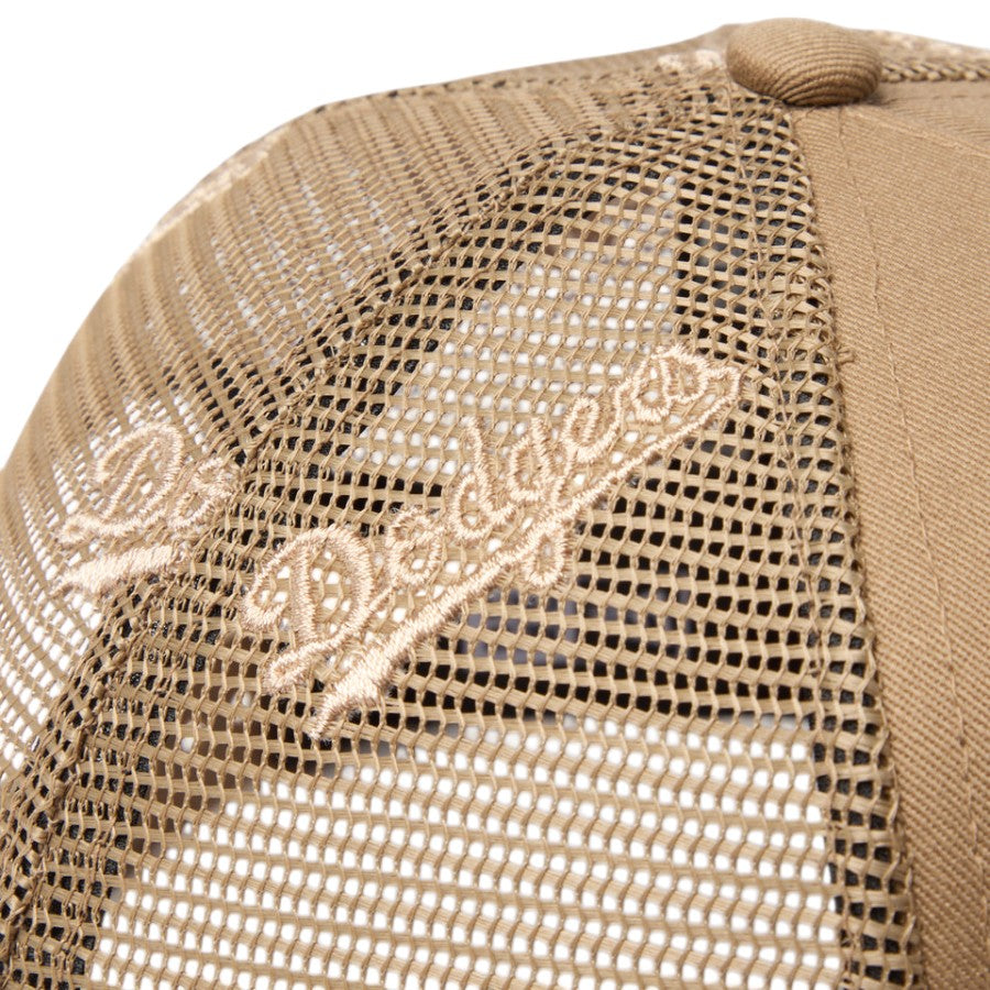 NEW ERA 9FORTY A-Frame トラッカー ドジャース カーキ ワードマーク刺繍