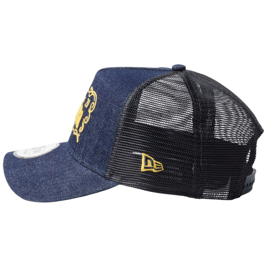 NEW ERA 9FORTY A-Frame トラッカー Frame Logo フレームロゴ デニム 左側面 NEフラッグロゴ刺繍