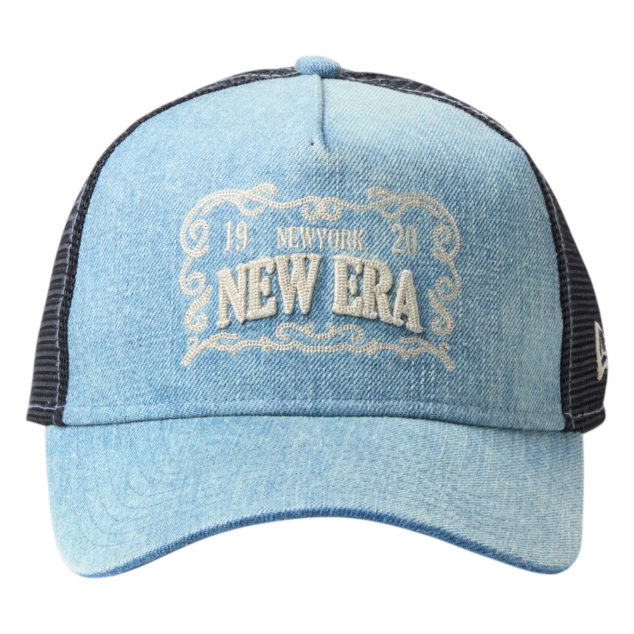 NEW ERA 9FORTY A-Frame トラッカー Frame Logo フレームロゴ ウォッシュドデニム 正面