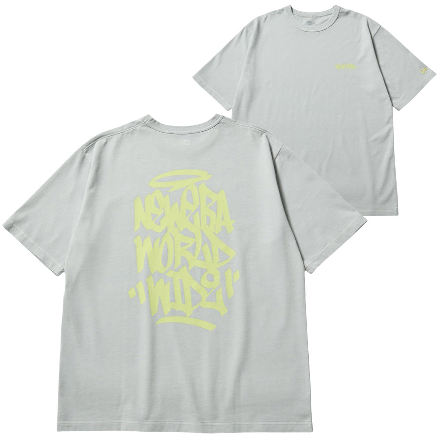 NEW ERA ガーメントダイ コットン Tシャツ Tagging グレー 正面背面画像