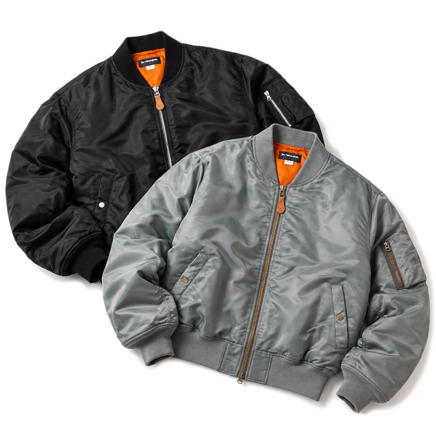 NEW ERA ナイロン ボンバージャケット レザーパッチ MA-1 オリーブ ブラック 2カラー