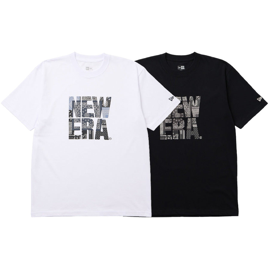 NEW ERA 半袖 コットン Tシャツ Oriental Paisley スクエアロゴ ホワイト ブラック 2カラー比較画像