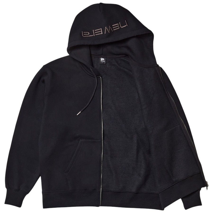 NEW ERA オーバーサイズド スウェット フルジップ フーディー ブラック フロントファスナー開放 平置き 15129322