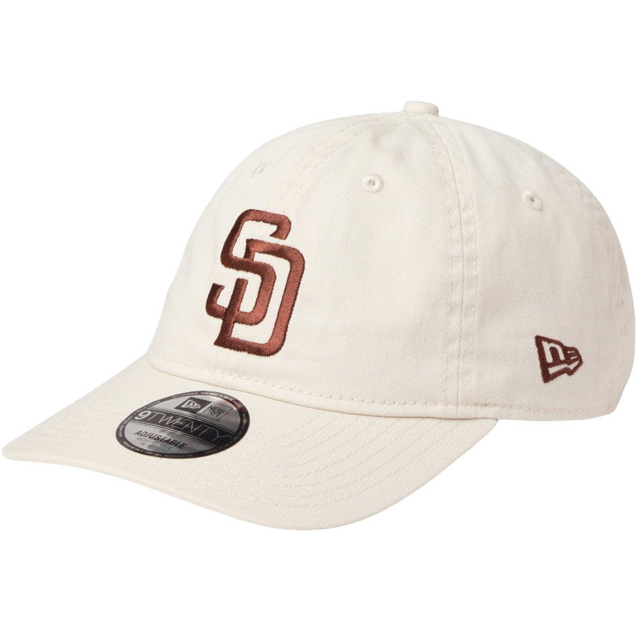 NEW ERA 9TWENTY ウォッシュドコットン サンディエゴ・パドレス アイボリー ブラウン 左斜め