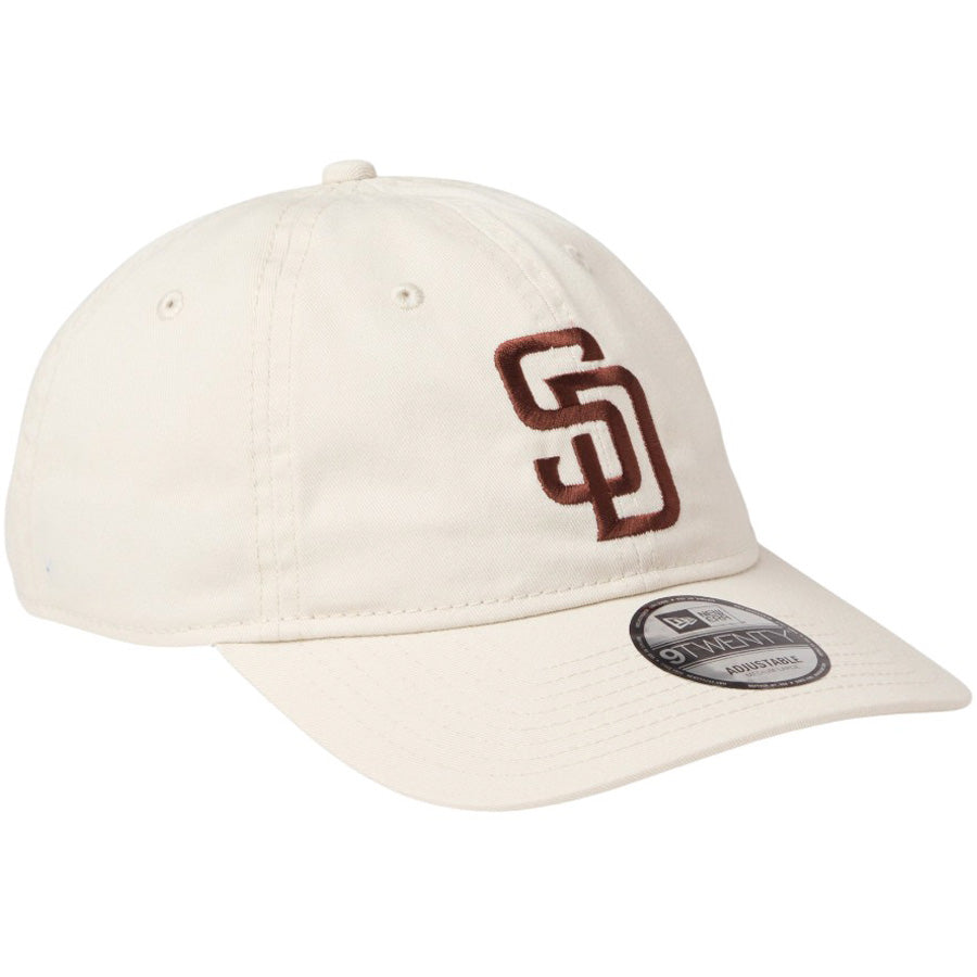 NEW ERA 9TWENTY ウォッシュドコットン サンディエゴ・パドレス アイボリー ブラウン 右斜め