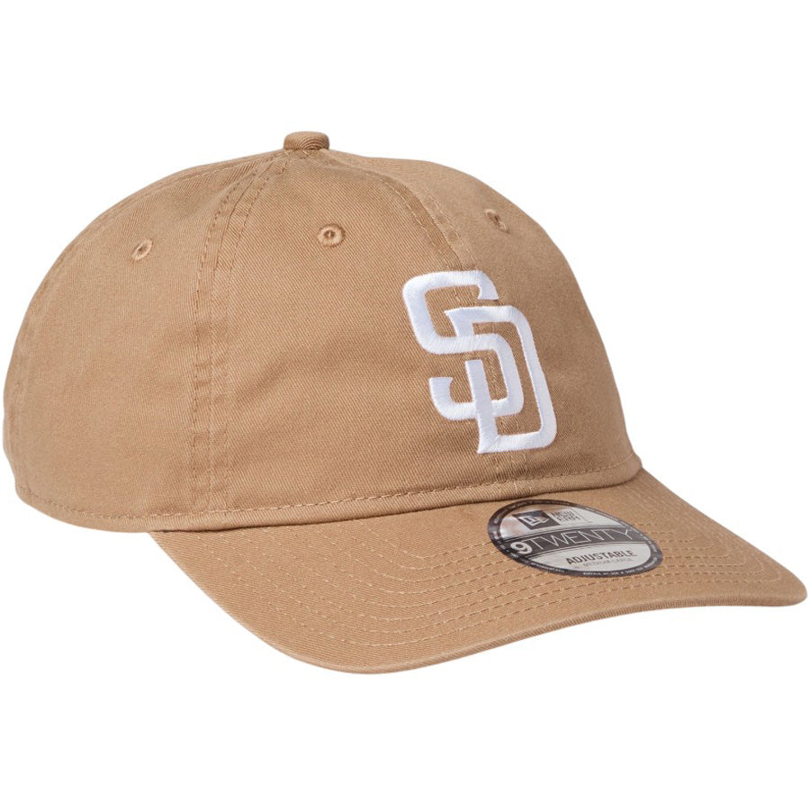 NEW ERA 9TWENTY ウォッシュドコットン サンディエゴ・パドレス カーキ ホワイト 右斜め
