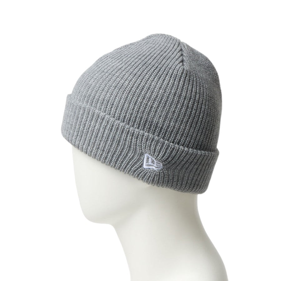 NEW ERA ソフト カフニット ベーシック ニットキャップ ヘザーグレー マネキン着用 左向き フラッグロゴ刺繍 15119597