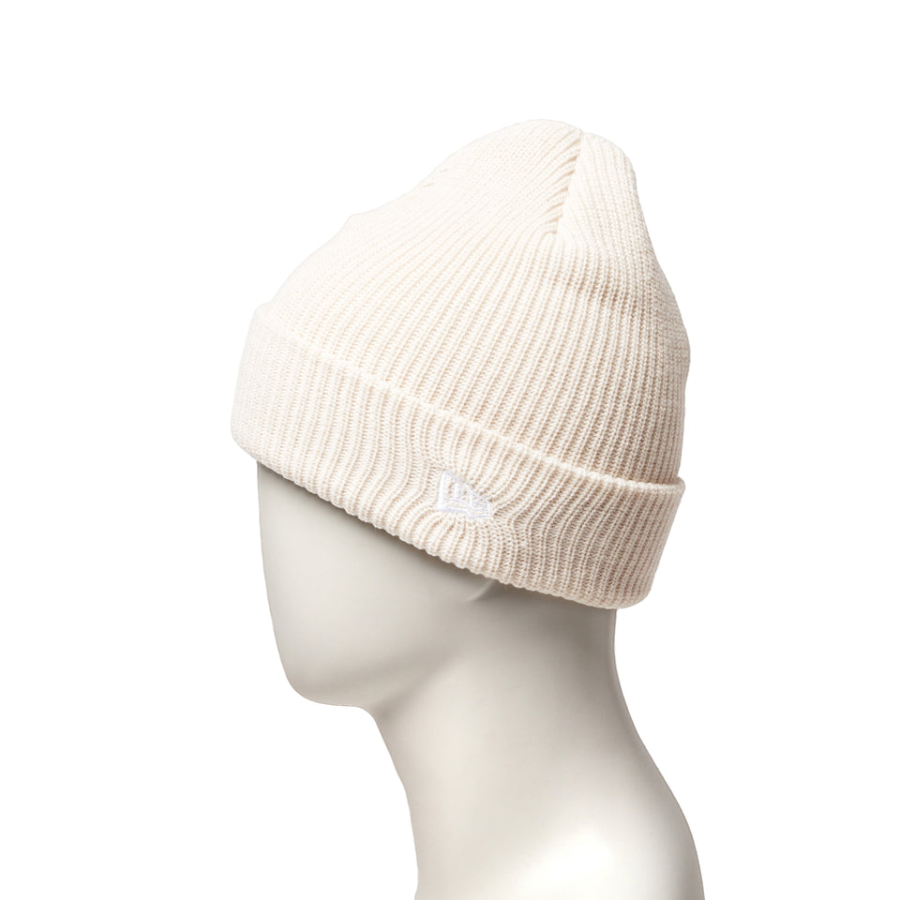 NEW ERA ソフト カフニット ベーシック ニットキャップ オフホワイト マネキン着用 左向き フラッグロゴ刺繍 15119596