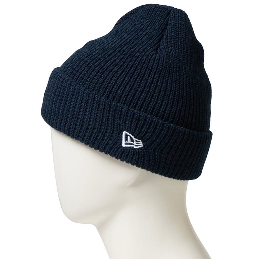 NEW ERA ソフト カフニット ベーシック ニットキャップ ネイビー マネキン着用 左向き フラッグロゴ刺繍 14669926