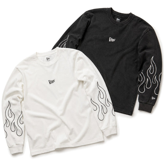 NEW ERA 長袖 ウォッシュド コットン Tシャツ The Flame オフホワイト ブラック 2カラー 15129336 15129337