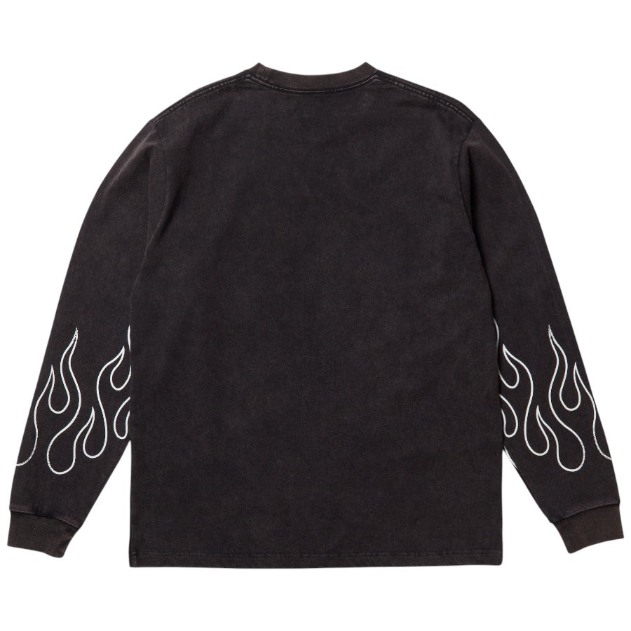NEW ERA 長袖 ウォッシュド コットン Tシャツ The Flame ブラック 背面 15129337