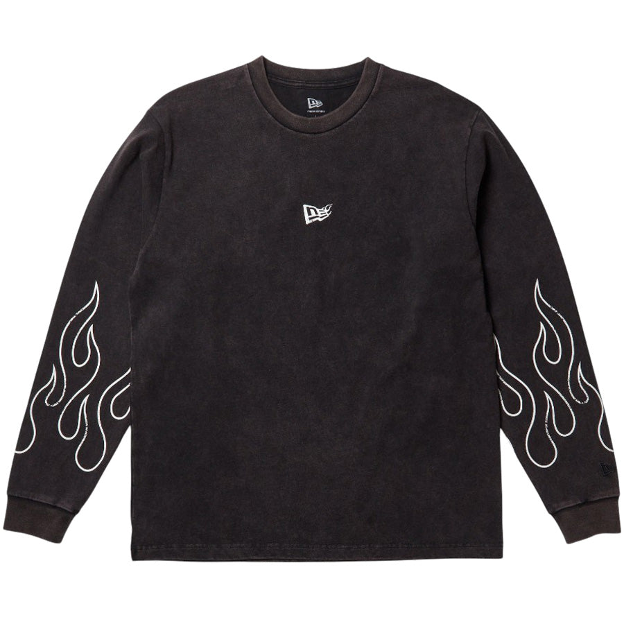NEW ERA 長袖 ウォッシュド コットン Tシャツ The Flame ブラック 正面 15129337