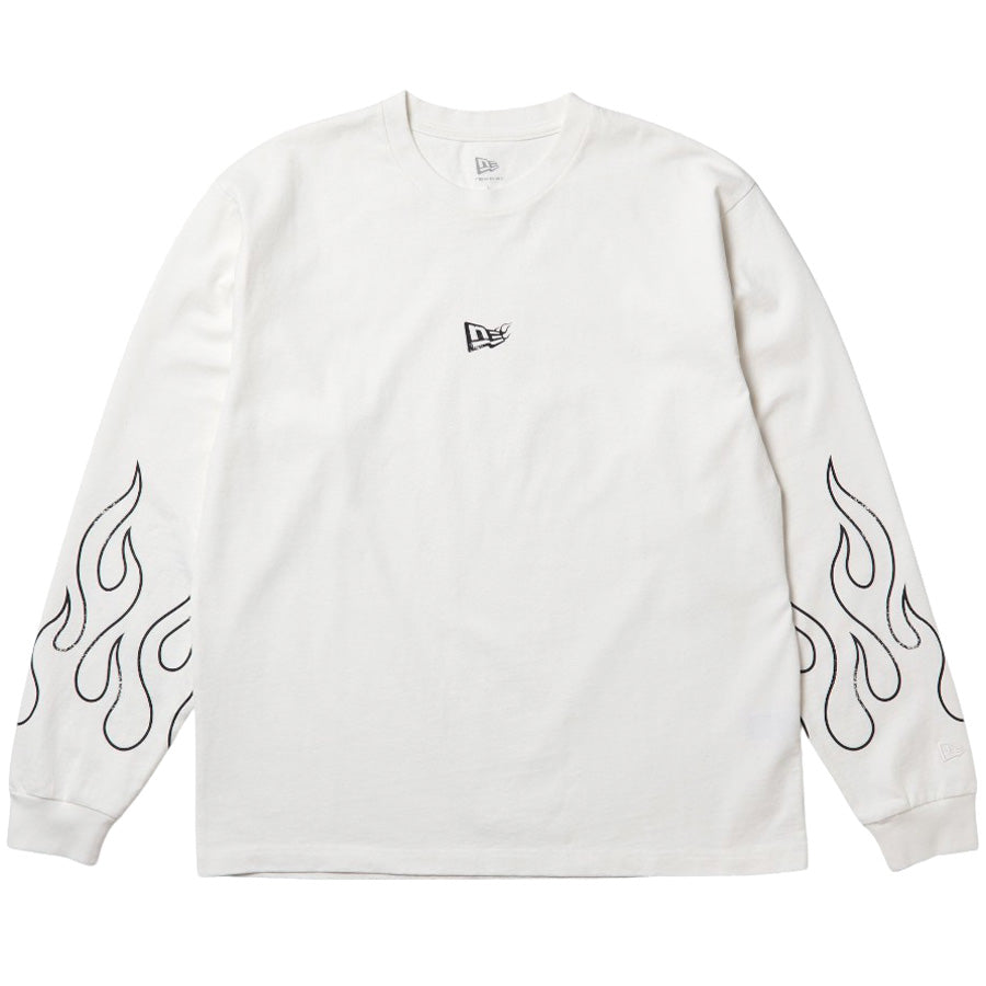 NEW ERA 長袖 ウォッシュド コットン Tシャツ The Flame オフホワイト 正面 15129336