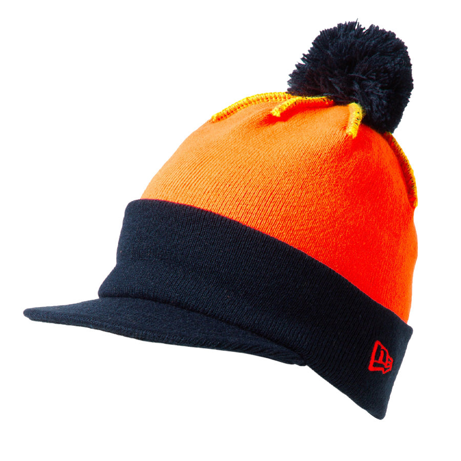 NEW ERA バイザーニット ポンポン Powered by GORO MIN-NANO ネオンオレンジ/ネイビー 左斜め 15175393