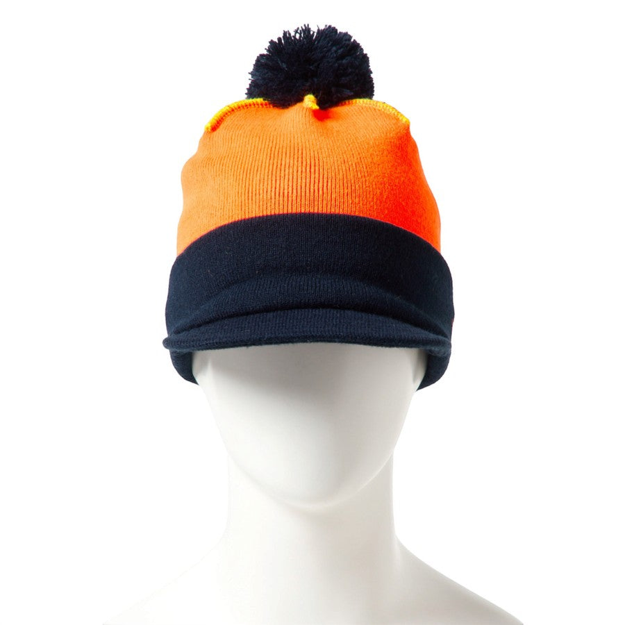 NEW ERA バイザーニット ポンポン Powered by GORO MIN-NANO ネオンオレンジ/ネイビー マネキン着用 正面 15175393