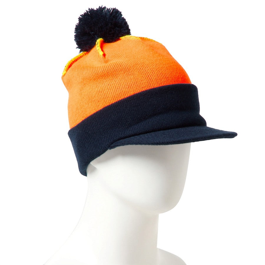 NEW ERA バイザーニット ポンポン Powered by GORO MIN-NANO ネオンオレンジ/ネイビー マネキン着用 右斜め 15175393