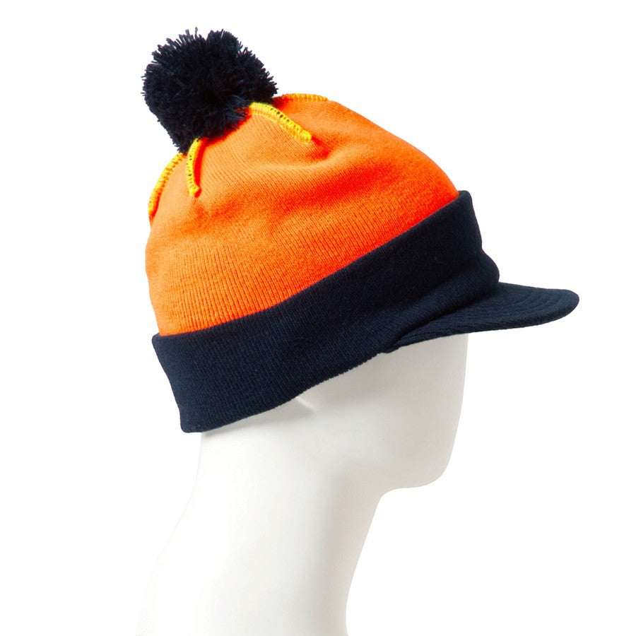 NEW ERA バイザーニット ポンポン Powered by GORO MIN-NANO ネオンオレンジ/ネイビー マネキン着用 右向き 15175393